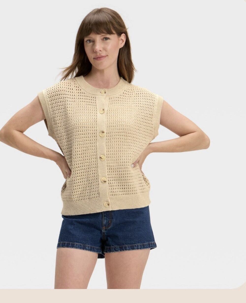 Universal Thread Pointelle Oversized Sweater Vest Tan Women’s S